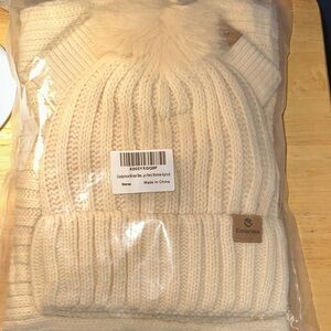 CoolPrince Apricot Knit Beanie, gloves and neck scarf